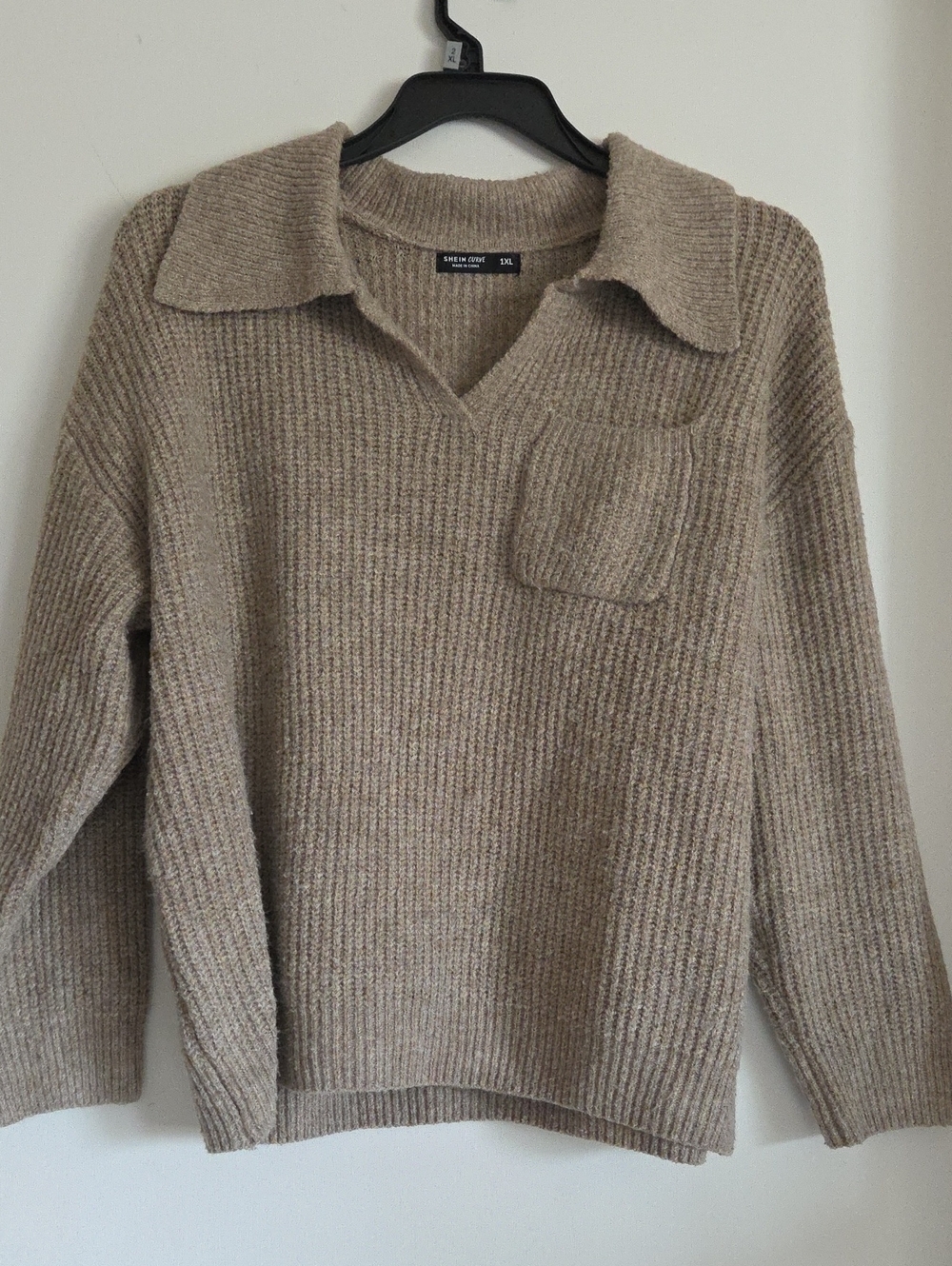 Womens Collared Knit Sweater in Beige - Casual Pullover